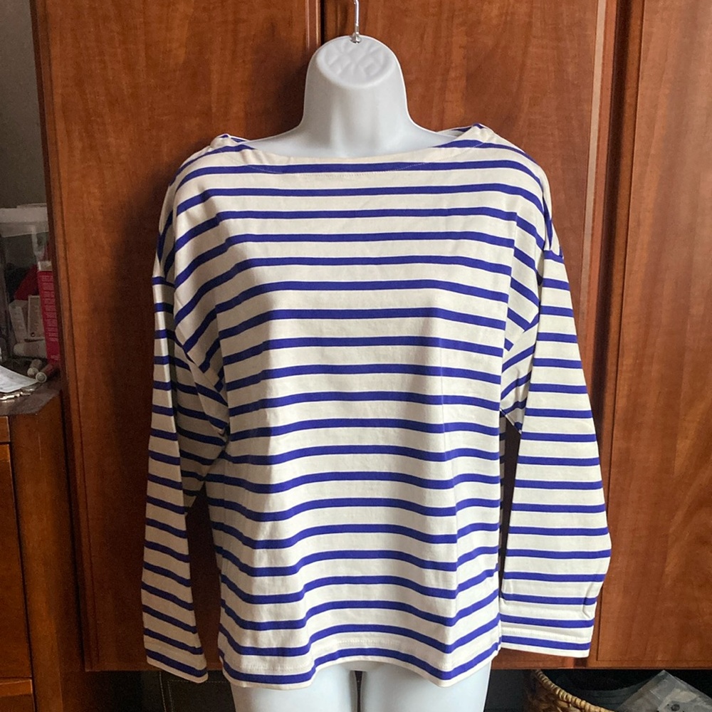 Breton striped cotton top in royal blue and cream.